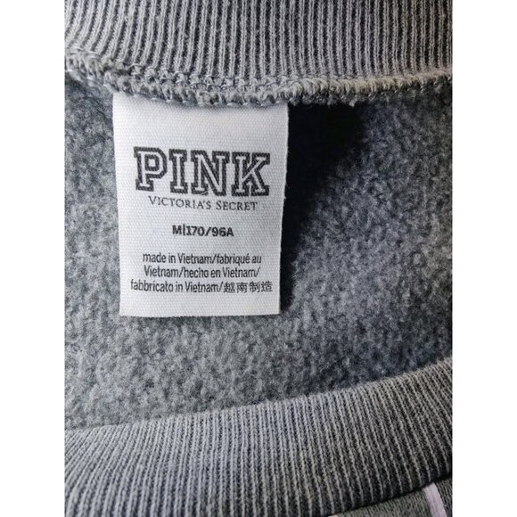 PINK Victoria's Secret Gray White Pullover Sweatshirt Raw Hem Logo M - Picture 6 of 6